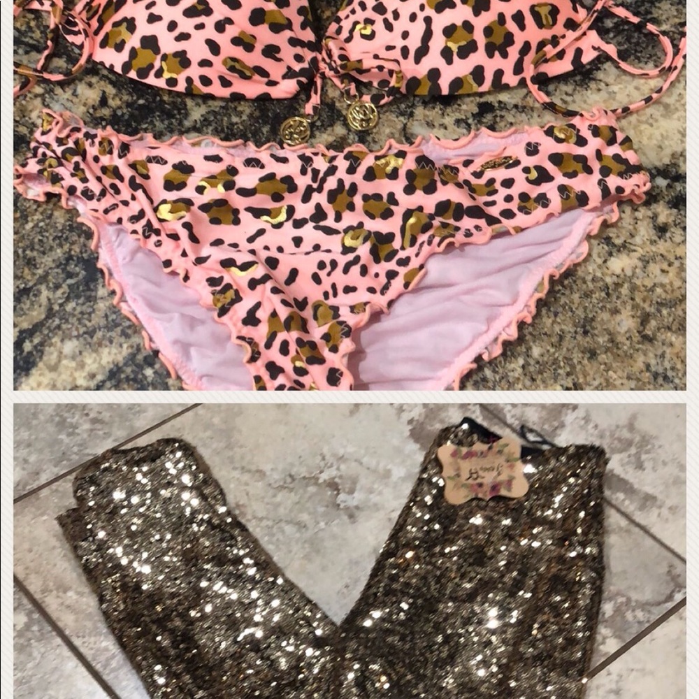 Swim suit/sequin pants bundle